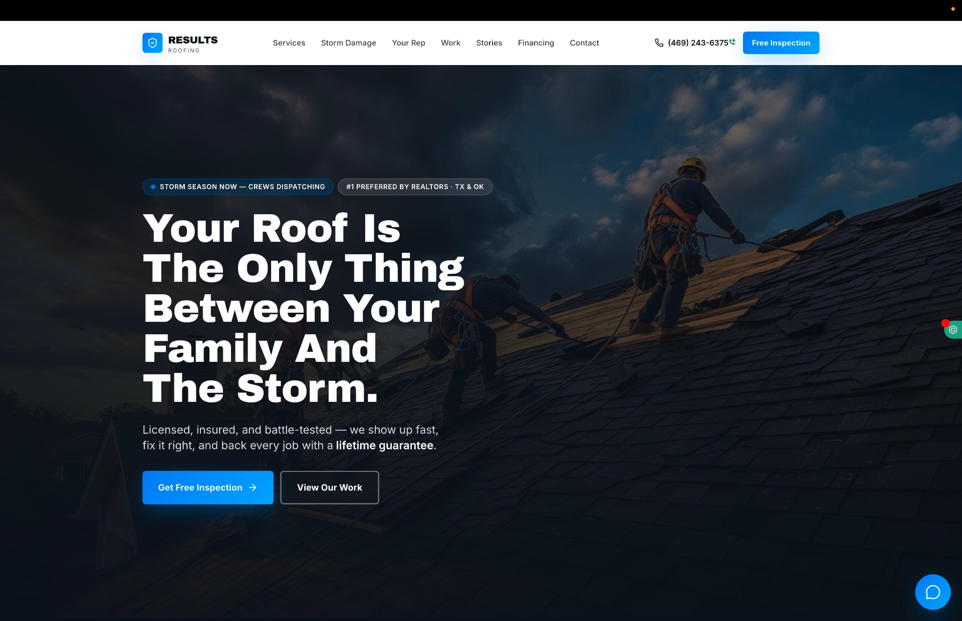 Results Roofing website screenshot